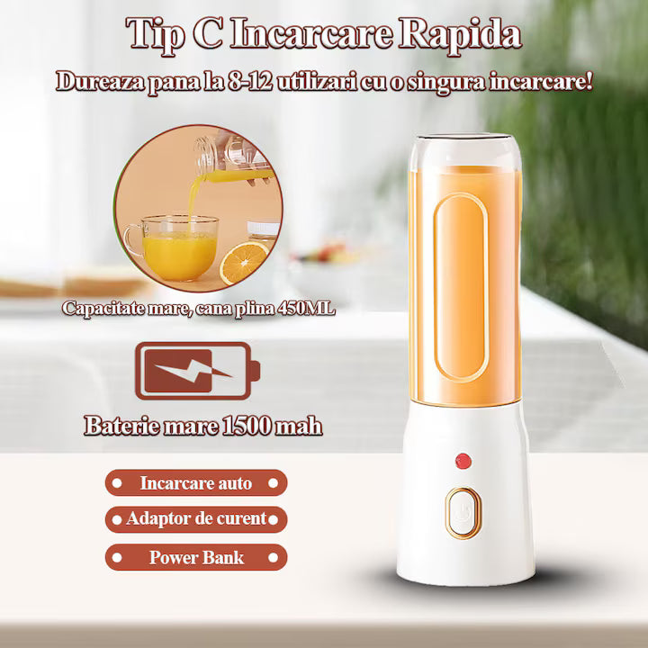 Produsnou Blender portabil multifunctional cu 10 lame, 21000RPM, 2 cupe (450ml si 150ml), potrivit pentru shake-uri si smoothie-uri