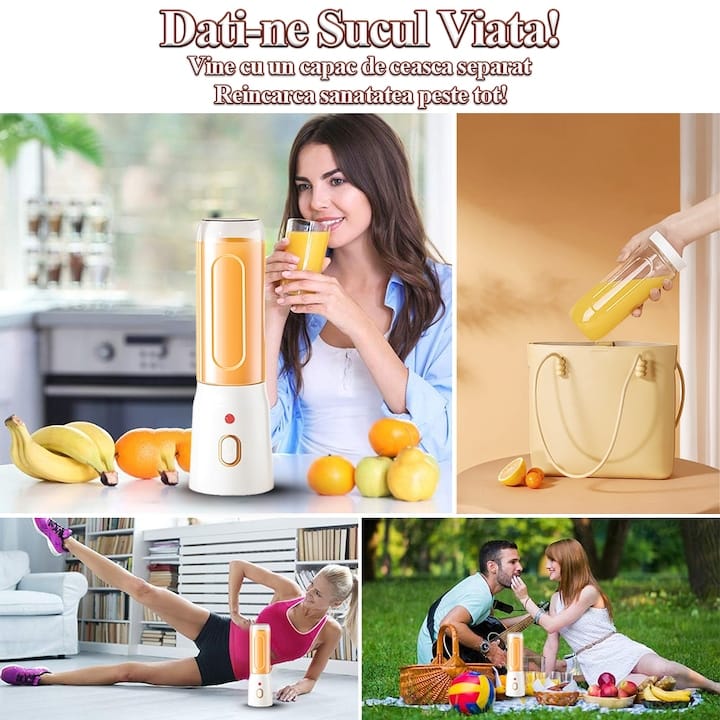 Produsnou Blender portabil multifunctional cu 10 lame, 21000RPM, 2 cupe (450ml si 150ml), potrivit pentru shake-uri si smoothie-uri