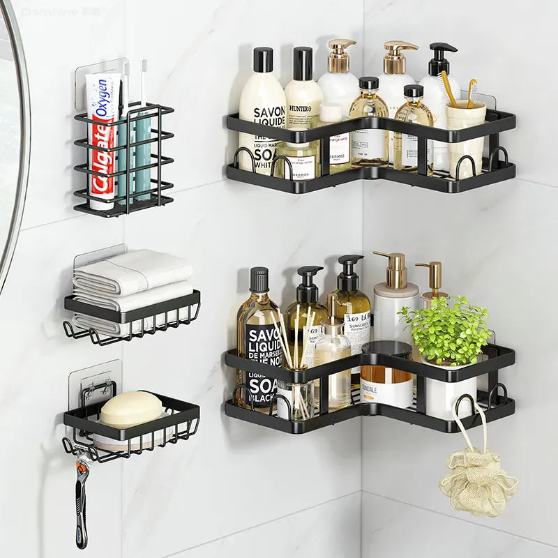 Produsnou Set 5 Etajere Baie, Raft Dus Colt, Otel Inoxidabil