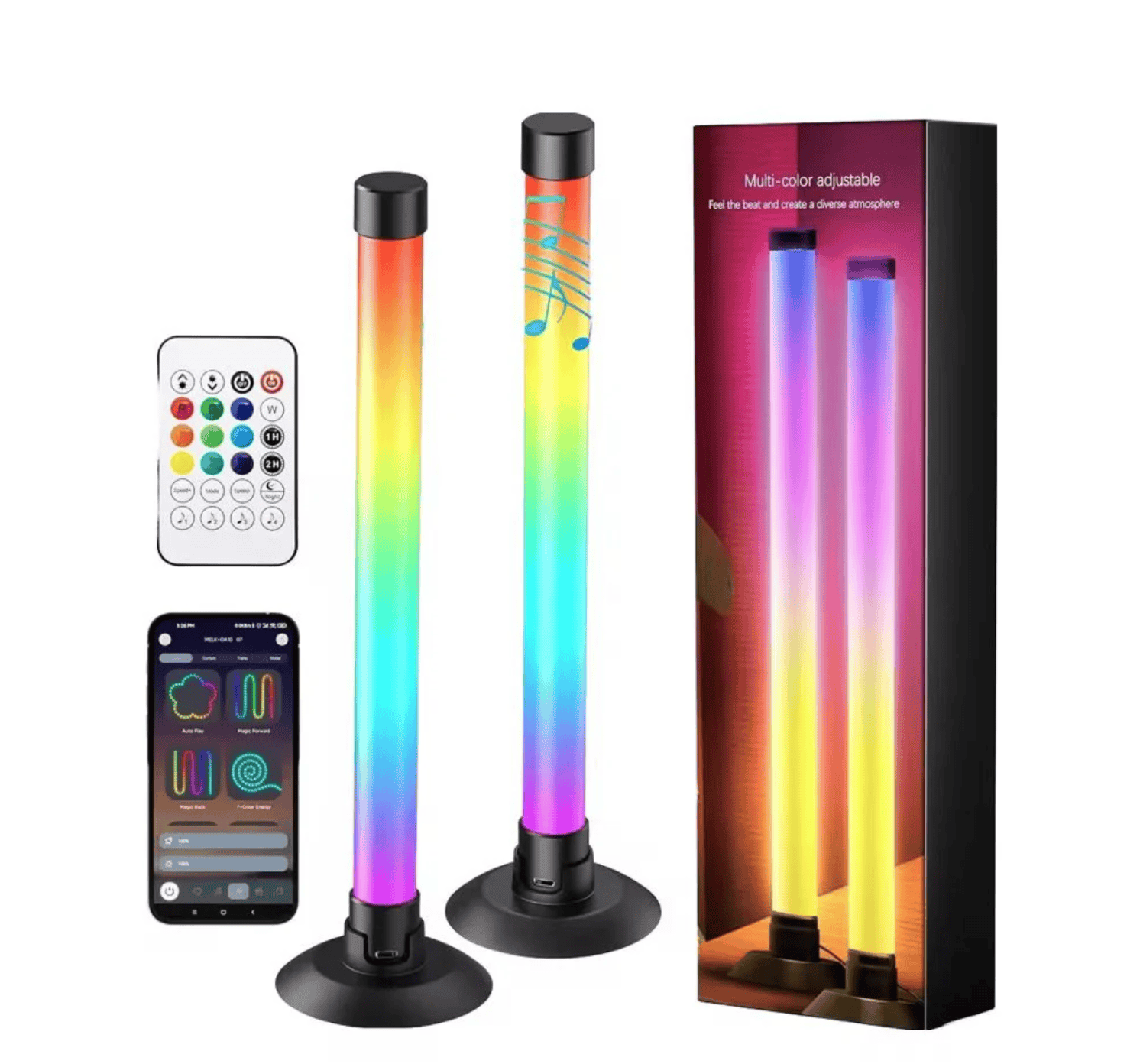 Produsnou Set de 2 Bare LED RGB Inteligente cu Control prin Aplicație și Telecomandă