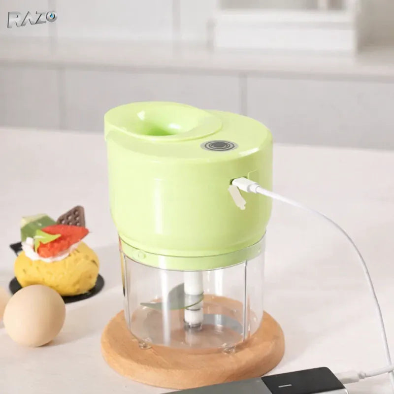 Produsnou Tocator electric mini RAZO, 500 ml, Multifunctional, Reincarcabil fara fir, Lame inox pentru legume, fructe, nuci, ierburi, Verde